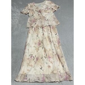 Vintage R & M Richards Dress Womens Medium Beige Floral Cottagecore Prairie